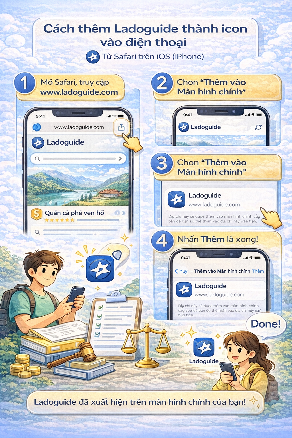 Hướng dẫn cài app web Ladoguide trên điện thoại